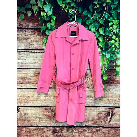 Max Mara WEEKEND Barbie Bubblegum Pink Belted Button Up Trench Coat Lined Size 8 - Picture 1 of 12
